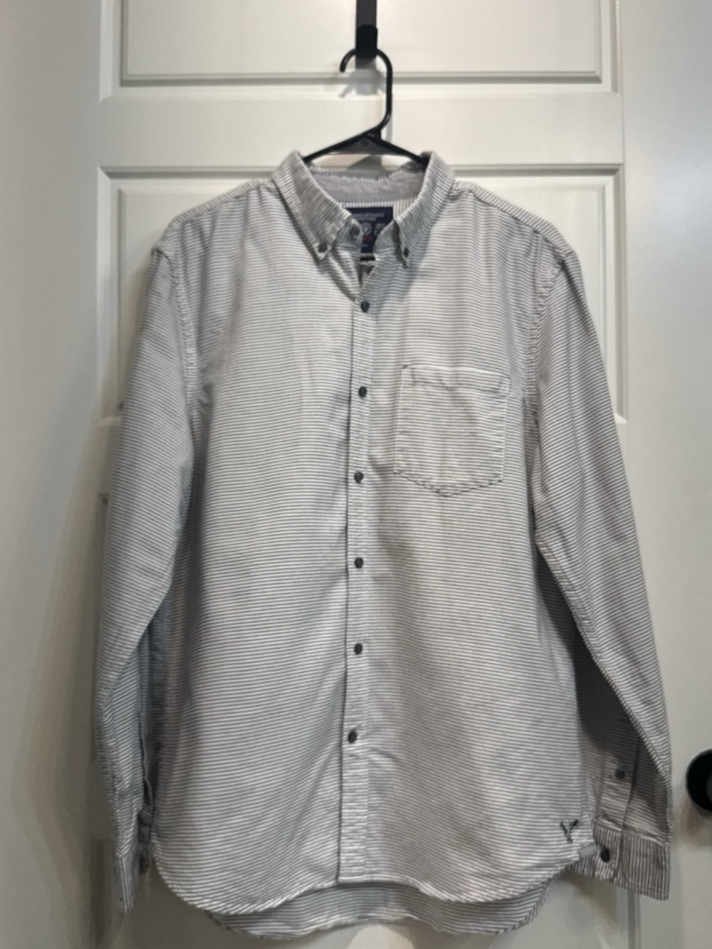 American Eagle Outfitters Men's Button-Down Shirt - White with Black Stripes
